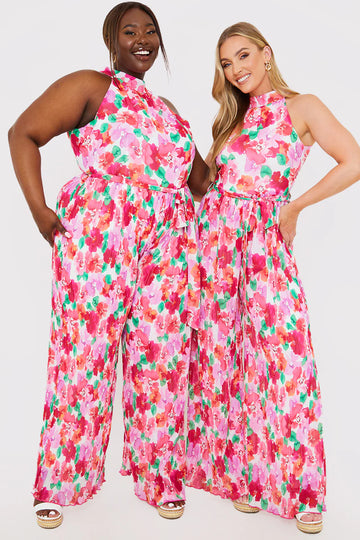 Plisse Sleeveless Wide Leg Jumpsuit